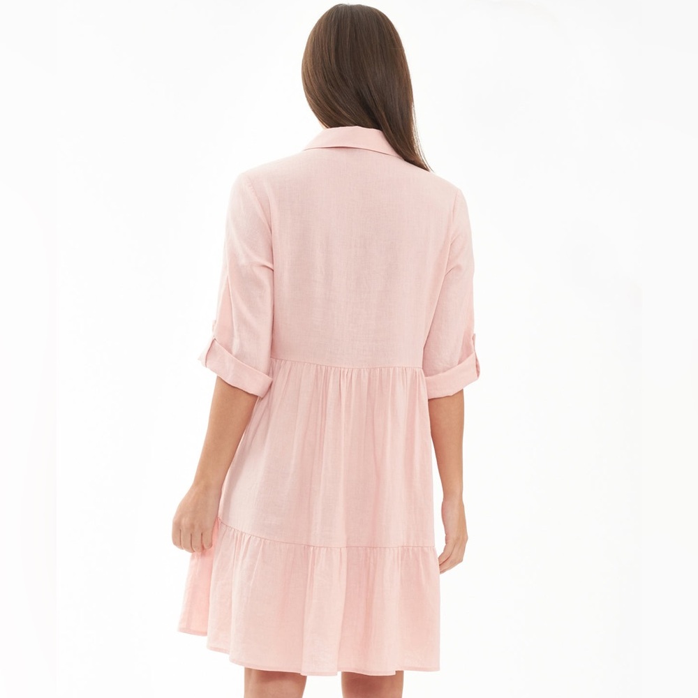 Ripe Maternity Women’s Adel Linen Blend Soft Pink Flowy Shirt Dress. Size M. NWT - Picture 6 of 12